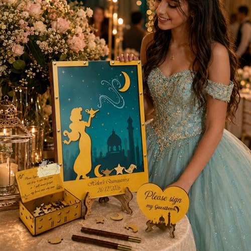 Quinceanera Guest Book Alternative Teal Gold Drop Top Heart Mis Quince Anos - Image 2