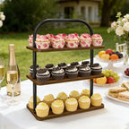 3 Tier Cupcake Stand 2 PACK Wooden Metal Cupcake Stand Reusable Cupcake Display Stand Tiered Tray Stand Dessert Table Display Set Serving Trays for Party Rustic Farmhouse Vendor - Image 2
