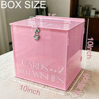 Acrylic Card Box with Lock & Slot, Macaron Pink Wedding Card Boxes for Reception Monetary Envelope Cash Gifts, Large Gift Cards Holder Box for Graduation Bridal Baby Shower Party Supplies - Image 3