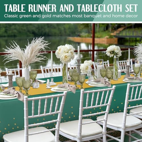 Breling 24 Pack Green and Gold Disposable Tablecloths and Table Runner Set - Image 6