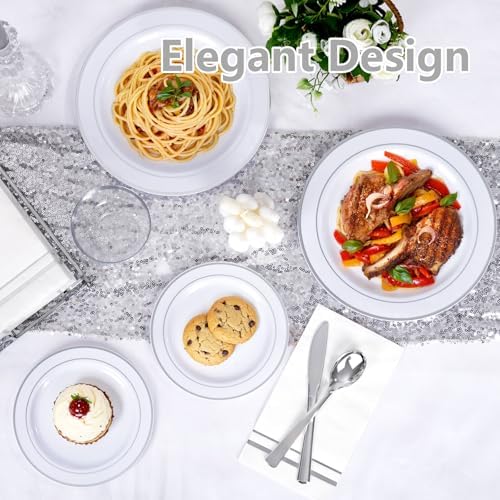GATHER 350PCS Silver Plastic Plates Set for 50 Guests Wedding Party - Image 4
