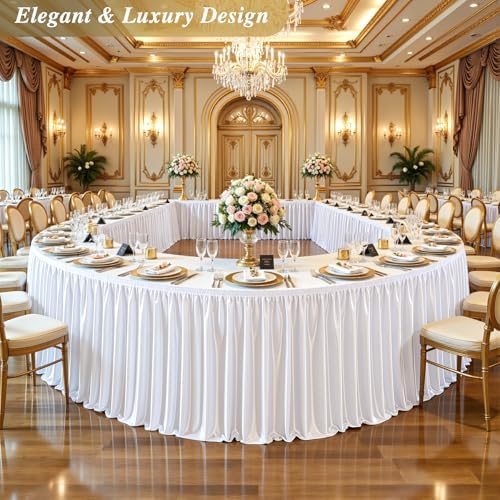 14ft White Satin Table Skirt for Rectangle & Round Table Teacher Desk Skirt - Image 2