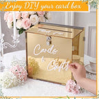 BreezeHug 10" Gold Acrylic Wedding Card Box with Lock & 3D Letters - Image 5
