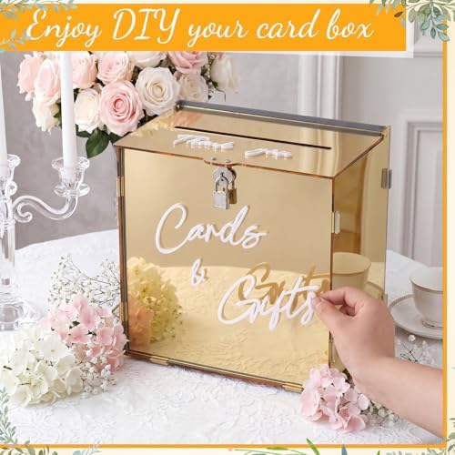 BreezeHug 10" Gold Acrylic Wedding Card Box with Lock & 3D Letters - Image 5
