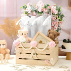 Juexica Wooden Baby Shower Crate Closet Baby Basket with Handle Box with Butterfly Eucalyptus Garland Bead Artificial Flowers Large Letter for Pregnancy New Parent Gift(Wood Color) - Image 5
