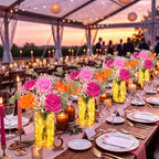 Domensi Set of 6 LED Lighted Floral Table Centerpieces, Faux Roses, Eucalyptus & Baby's Breath in Acrylic Vase, Glowing Rustic Wedding Decor for Bridal Shower & Dining Table (Rose Red, Pink, Orange) - Image 6