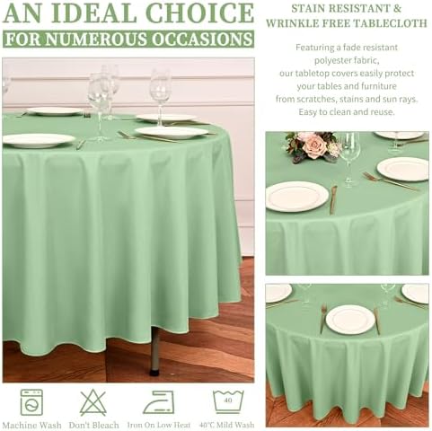Showgeous 120 Inch Sage Green Round Tablecloths, Polyester Table Covers - Image 6