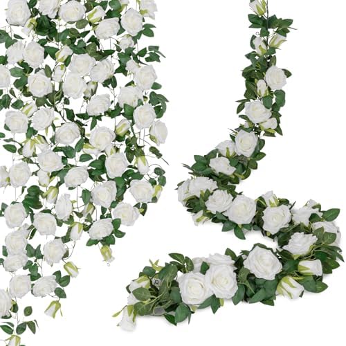 U'Artlines 3 Pack Artificial White Rose Garlands Flower Vines 19.5 ft by UArtlines