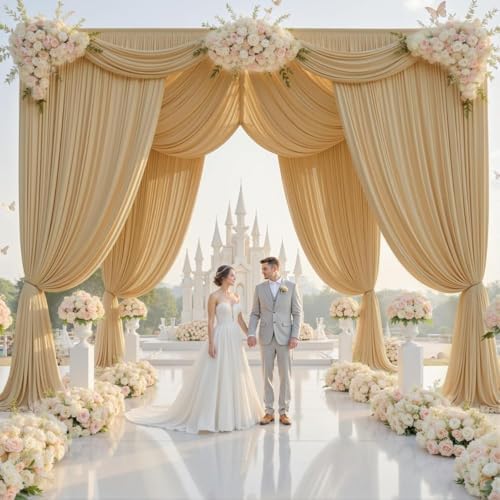 10x16ft Beige Backdrop Curtains for Wedding Party, 2 Panels 16 ft Long Back Drop Cloth, Wrinkle-Free Polyester Drapes for Birthday, Baby Shower, Stage Photography Background - Image 2
