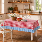 JarThenaAMCS Red Plaid Gingham Blue Ruffled Tablecloth 60 x 120 Inch Rectangular Cotton Farmhouse Table Cover for Birthday Baby Shower Independence Day Party Kitchen Outdoor Picnic - Image 4