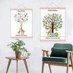 Personalized Fingerprint Tree Guest Book for Girl Baby Shower Lovely Elephant Lion Canvas Painting with Wooden Hanger DIY Signature Sign in Book Communion Gift-60x80cm - Image 4