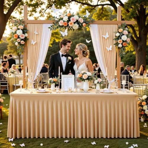 2 Pack Champagne Spandex Table Cloths for 6FT Rectangle Tables, Elastic Stretch Tablecloth 30x72 Inch, Wrinkle Free Champagne Table Cover Skirt for Banquet, Wedding, Baby Shower & Parties - Image 4
