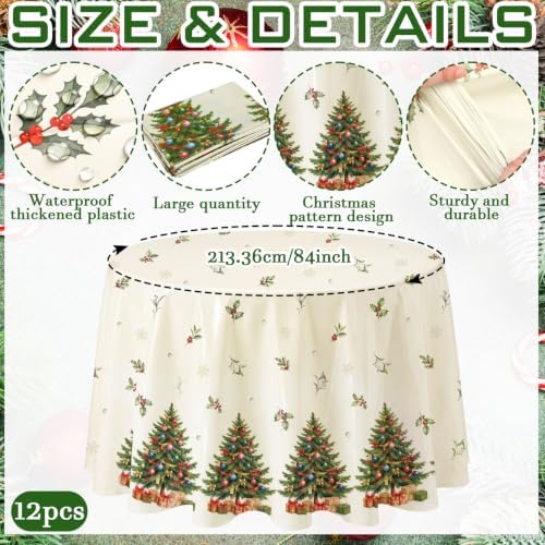 Ganeen 12 Pcs Vintage Colorful Xmas Tablecloth Round Plastic Snowflake - Image 3