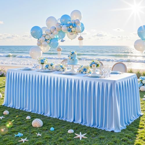 Wish Care Blue Satin Table Clothes for 6 Foot Rectangle Tables - 6FT Wrinkle Resistant Glitter Rectangle Tablecloths, Party Table Covers for Wedding Banquet, Baby Shower, Birthday, Holiday Dinner - Image 2