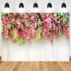 12x6ft Pink Floral Backdrop White Curtain Wedding Reception Photography Background Colorful Flowers Anniversary Bridal Shower Decorations Birthday Party Baby Shower Portrait Photo Booth Prop - Image 2