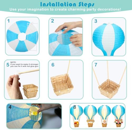 Palmhill 8 Sets 11.8" Hot Air Balloon Decorations Lanterns With Led Light - Image 3
