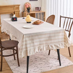 vctops Farmhouse Khaki Stripe Ruffle Table Cloth, Boho Cotton Linen Tablecloth, Washable Table Cover for Rectangle Table Baby Shower Kitchen Party Wedding Decor (Khaki A,55"x86") - Image 2