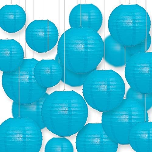 Quasimoon PaperLanternStore.com Ultimate 20-Piece Turquoise Paper Lantern Party Pack - Assorted Sizes of 6, 8, 10, 12 Inch (5 Round Lanterns Each) for Weddings, Birthday, Events and Decor by Quasimoon