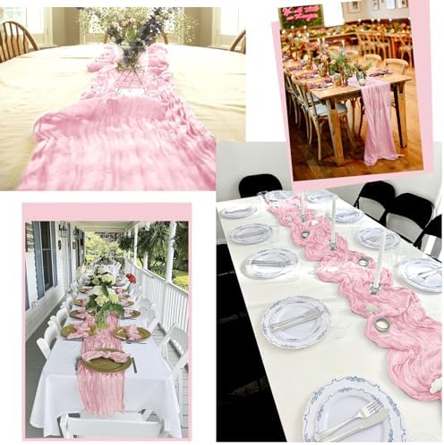 24 Pack Pink Table Runner 10Ft Cheesecloth Table Runner Rustic Gauze Table Runners Romantic Long Sheer Fabric Cheese Cloth Table Runners for Wedding Party Bridal Baby Shower(Light Pink) - Image 5
