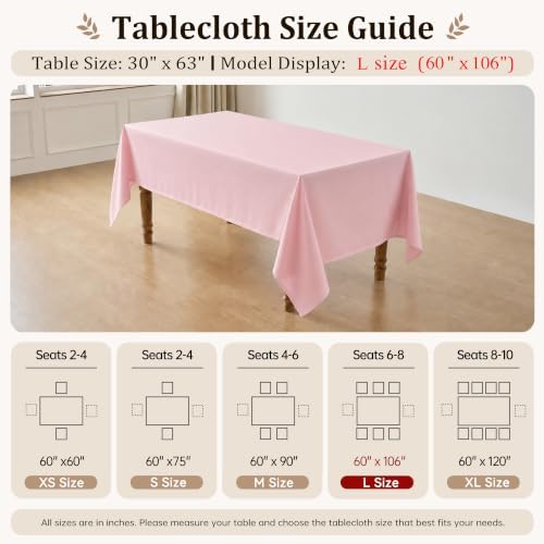 Light Pink Rectangle Tablecloth 60 x 106 Inch Machine Wash Indoor & Outdoor - Image 5