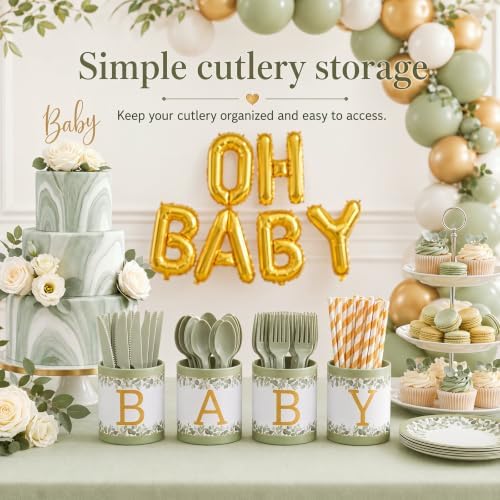 Domensi 204 Pcs Baby Shower Disposable Cutlery Set Utensil Holders, Green - Image 4