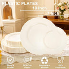 U-QE 100 Pcs Ivory Plastic Plates for Party - Ivory Disposable Plates - Image 2