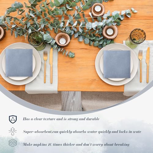 150 Pcs Dusty Blue Cocktail Napkins Disposable 10 x 10" Linen - Image 3