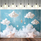 15x8ft Cloud Backdrop Sky Starry Star White Blue Photography Background Baby Shower Banner Baby Birthday Party Decoration Newborn Photoshoot Prop Cake Smash Photo Booth Prop - Image 2