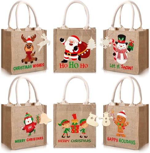 Sweetude 6 Pack Christmas Linen Burlap Bags with Tags,Lovely by Sweetude