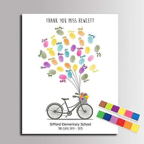 DIY Fingerprint Painting Canvas Bicycle Balloons Guest Book with Ink Pad Personalized Sign in Book for Wedding Graduation Teacher Retirement Party Decorations -80x120cm by Unknown