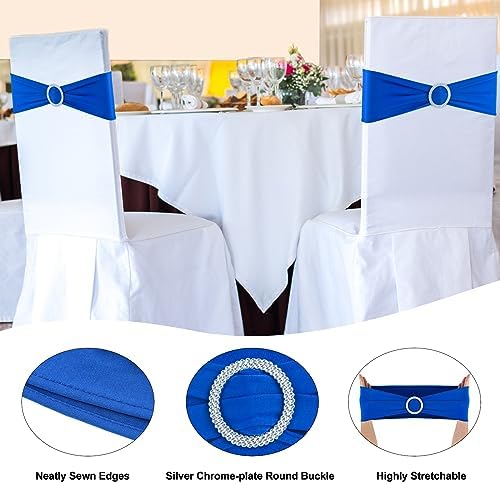 Royal Blue Chair Sashes 100 Pack Spandex Stretch Chair Band Sashes with Buckles for Folding Chairs Wedding Party Reception Baby Shower Events Banquet Decorations - Image 3