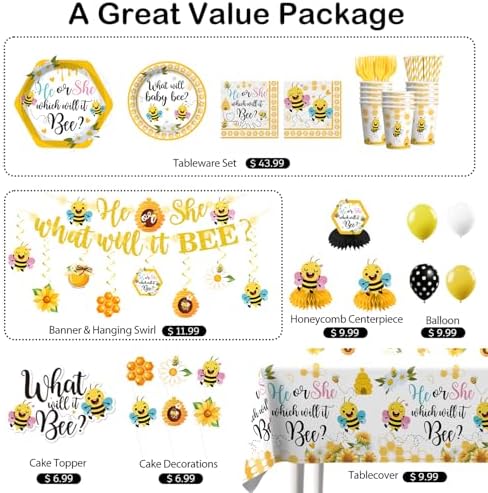 366PCS What Will Baby Bee Gender Reveal Decorations Serves 50 - Image 3