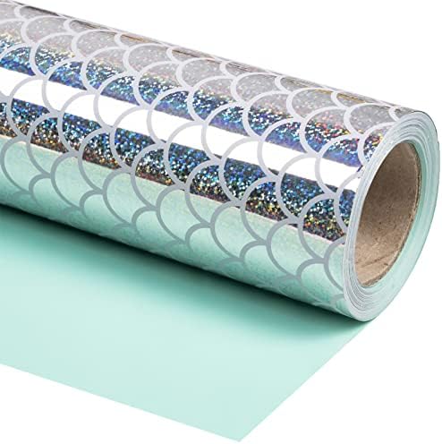 WRAPAHOLIC Jumbo Reversible Mermaid Wrapping Paper - 24 Inch X 100 Feet Jumbo Roll Scale with Colorful Foil Design, Perfect for Birthday, Baby Shower, Mermaid Party by WRAPAHOLIC