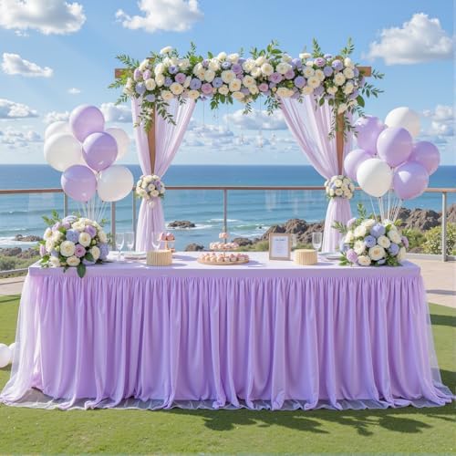 Lavender Tablecloths for 8 Foot Rectangle Tables Tulle Tablecloth Light Purple Table Cloth Rectangle 8ft Spandex Lilac Table Cover for Baby Shower Girls Birthday Party Wedding Banquet Table Skirt by HBBMAGIC