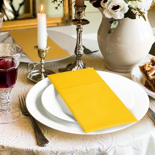 KAMMAK Dinner Napkins Disposable Cloth Like Paper Napkins with Pocket 100 Pack Orange-Yellow Wedding Napkins Reception Guest Hand Towels for Party, Decorative, Bathroom, Restaurant (16.5 x 16.5 inch) - Image 3