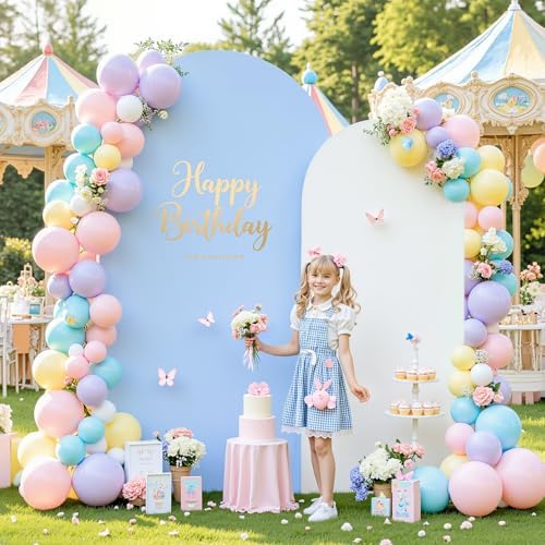 White and Blue Arch Backdrop Cover 7.2FT 6FT Wedding Arch Covers Set of 2 Spandex Fitted Fabric Backdrops Double-Color Arches Covers Stretchy Backdrop for Party Baby Shower Birthday Decoration - Image 3