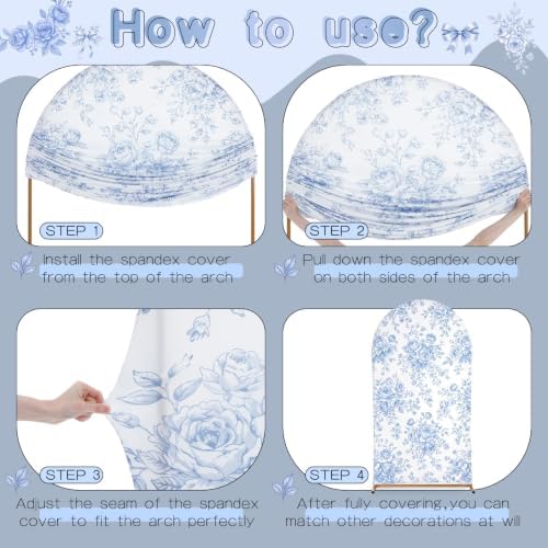 Tegeme 2 Set Blue Bow Floral Arch Backdrop Cover 7.2ft 6.6ft - Image 3