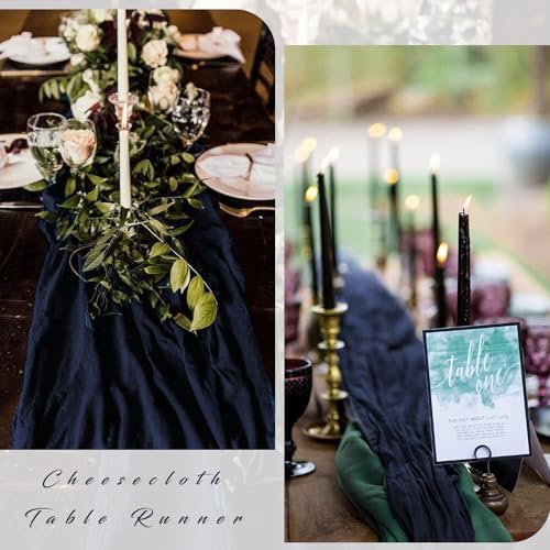 12 Pieces Navy Blue Cheesecloth Table Runners 10FT Gauze Fabric Runner for Tables Boho Table Runner Decoration Rustic Sheer Runner for Wedding Birthday Baby Bridal Shower Party (35 x 120 Inches Long) - Image 5