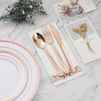 BESTVIP 350 PCS Rose Gold Disposable Plastic Dinnerware Set for 50 Guests - Image 6