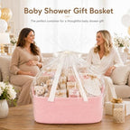 OIASKET Large Empty Cotton Rope Gift Basket with Handles, 18.9"x13.8"x7.8" Decorative Woven Storage Basket with Gift Bag and Ribbon Set for Baby Shower, Toy Organizer for Kids, Dogs & Cats - Pink - Image 2