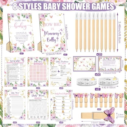 Funnymoom 426 Pcs Girl Baby Shower Games Set, 8 Games Pink Purple - Image 3