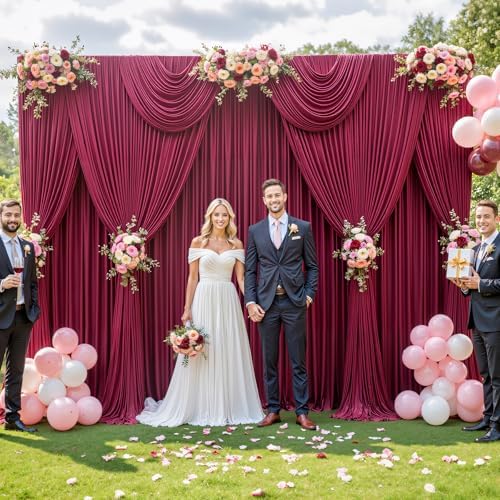 50ft x 12ft Burgundy Backdrop Curtains Wrinkle Free Backdrop Curtain for Wedding Parties Maroon Fabric Backdrops Drapes Back Drop Cloth Bridal Shower Stage Curtains Wedding Decorations for Reception - Image 2