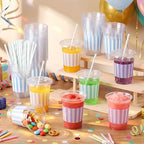 Sliner 50 Sets Blue White Striped Plastic Cups 16oz - Image 6