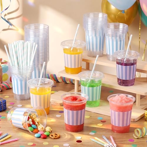 Sliner 50 Sets Blue White Striped Plastic Cups 16oz - Image 6
