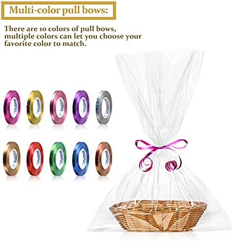Jetec 12 Pack Empty Gift Baskets to Fill, Oval Baskets for Gifts Empty Food Storage Bin with 10 Rolls Colorful Ribbon and 30 Clear Bags for Wedding Birthday Christmas, 9 x 6 x 2.25 Inch - Image 6