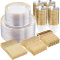 WELLIFE Clear Plates with Gold Trim, 600-Piece Plastic Dinnerware Set by WELLIFE