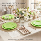 COLOSUS 60PCS Green Plastic Plates, Elegant Beaded Wedding Plates. - Image 6