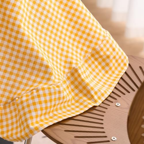 vctops Farmhouse Yellow Plaid Ruffle Table Cloth, Boho Cotton Linen Tablecloth, Washable Table Cover for Round Table Baby Shower Kitchen Party Wedding Decor (Yellow,70") - Image 5
