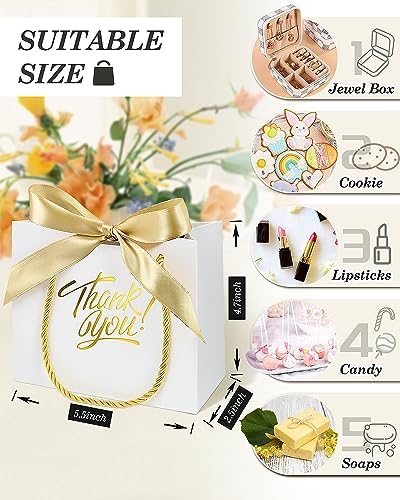 EQOREIIN 100 Pack Small Thank You Gift Bags with Handles & Ribbon, White - Image 2