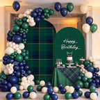 Chumia 2 Pcs Tartan Arch Backdrop Cover with 90 Pcs Balloon Green and Blue - Image 6